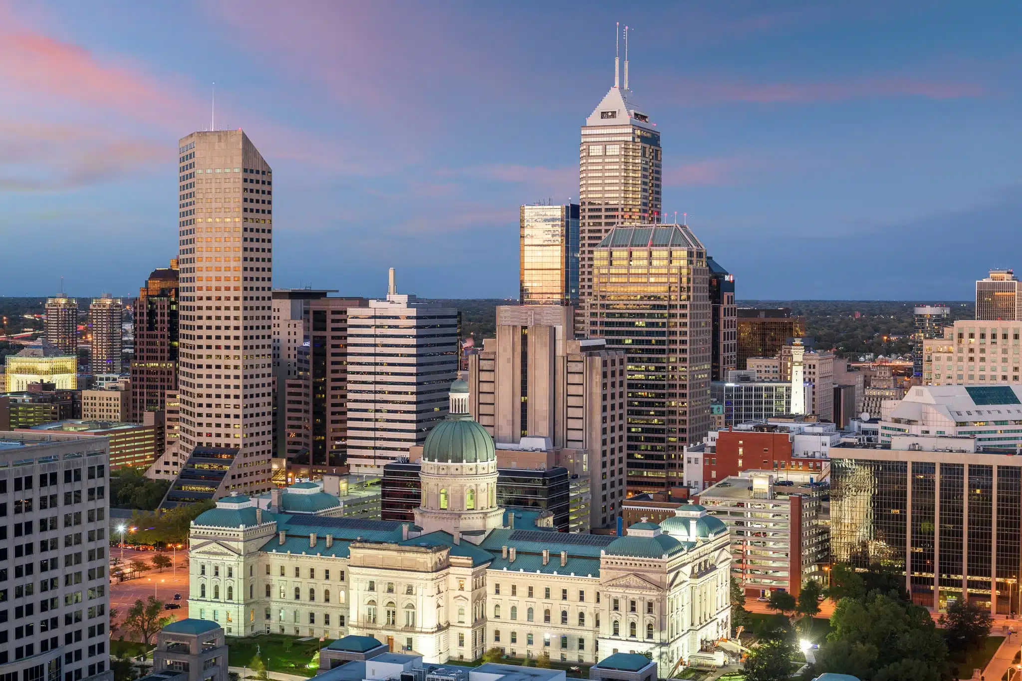 Panoramic view of the stunning Indianapolis skyline, showcasing the city's iconic architecture and landmarks